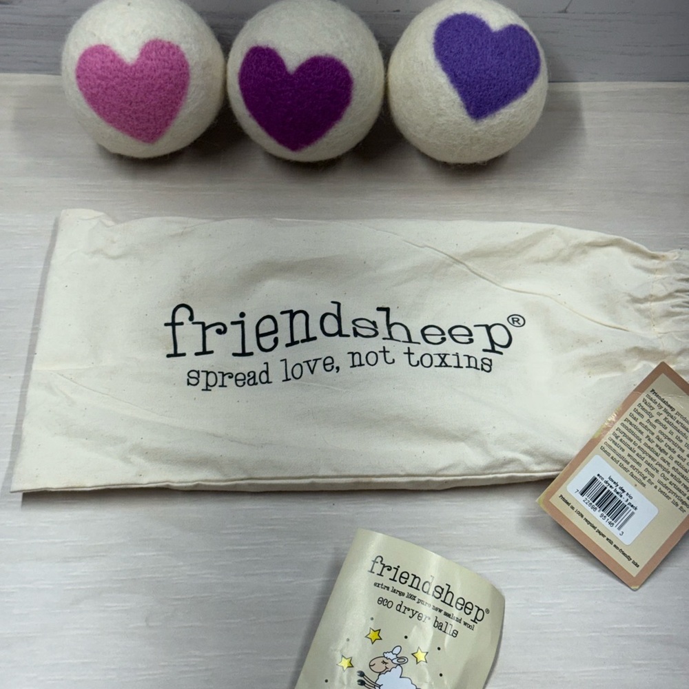 FRIENDS Heart Wool Dryer Balls - Cream, Pink, Purple